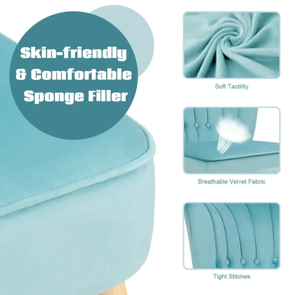 Leisure Chair and Ottoman Thick Padded Tufted Sofa Set-Turquoise - Turquoise - Accent Chairs