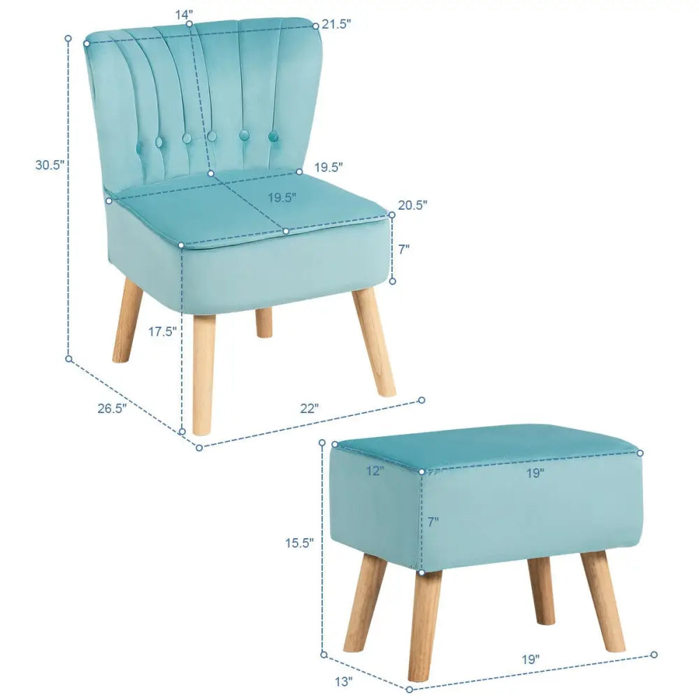 Leisure Chair and Ottoman Thick Padded Tufted Sofa Set-Turquoise - Turquoise - Accent Chairs