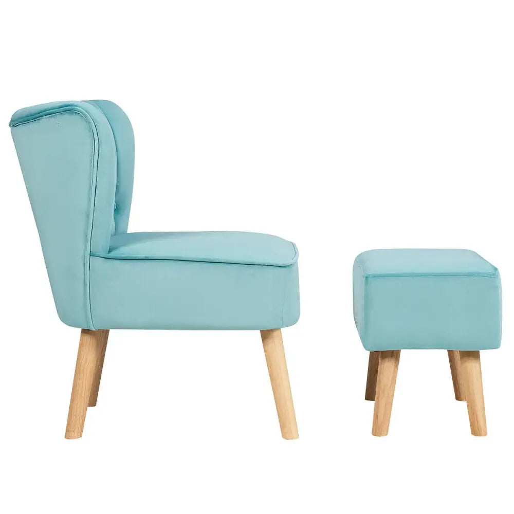Leisure Chair and Ottoman Thick Padded Tufted Sofa Set-Turquoise - Turquoise - Accent Chairs