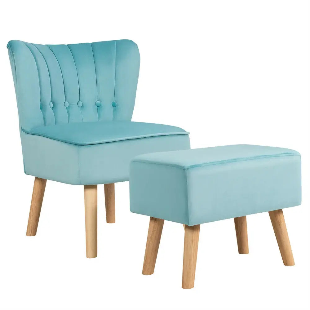 Leisure Chair and Ottoman Thick Padded Tufted Sofa Set-Turquoise - Turquoise - Accent Chairs