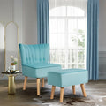 Leisure Chair and Ottoman Thick Padded Tufted Sofa Set-Turquoise - Turquoise - Accent Chairs