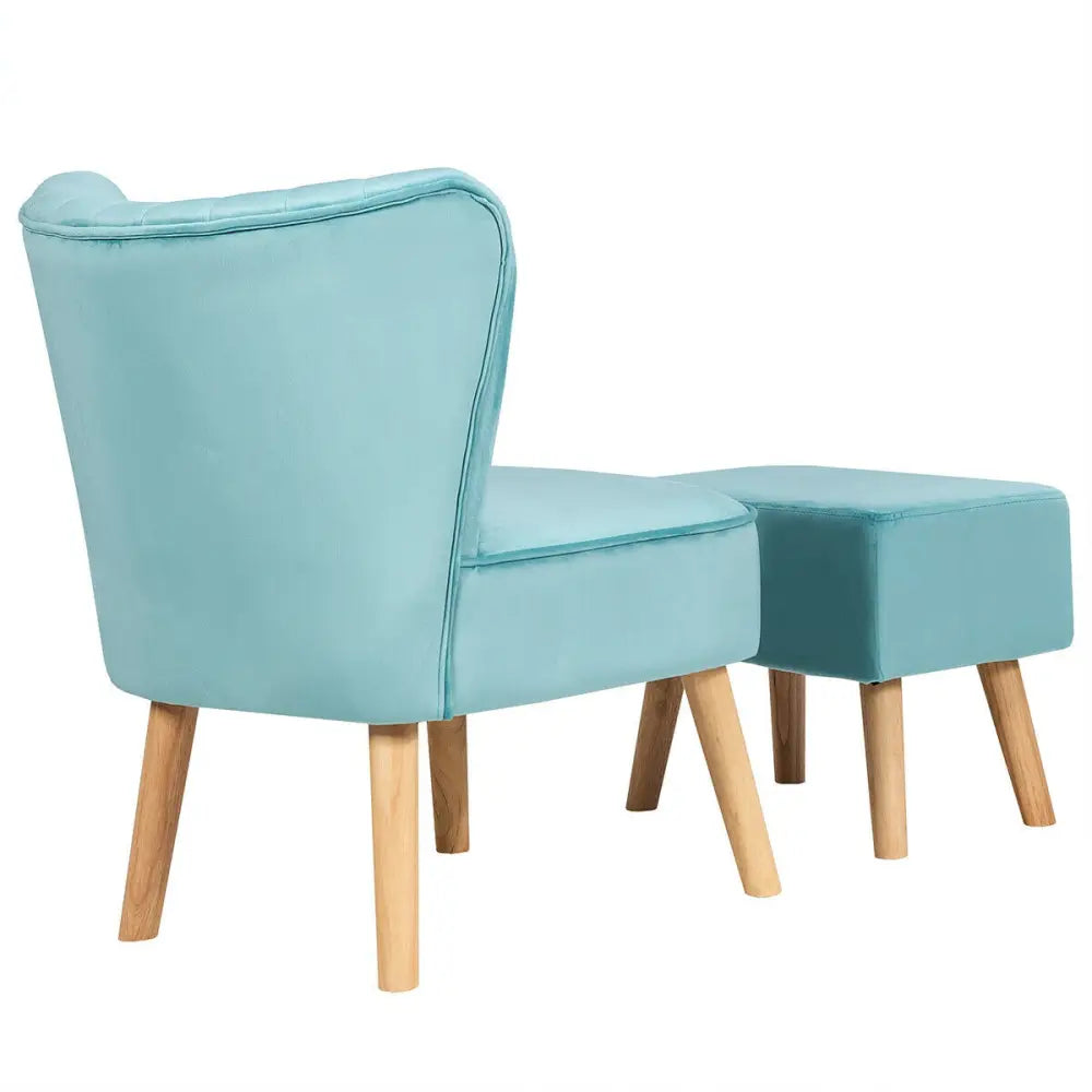 Leisure Chair and Ottoman Thick Padded Tufted Sofa Set-Turquoise - Turquoise - Accent Chairs