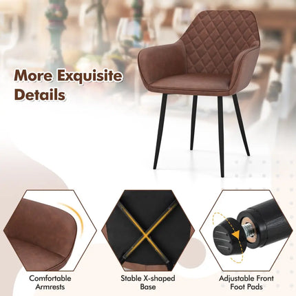 Leisure Dining Chair Set of 2 with Curved Backrest and Wide Seat-Coffee - Coffee - Dining Chairs