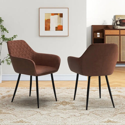 Leisure Dining Chair Set of 2 with Curved Backrest and Wide Seat-Coffee - Coffee - Dining Chairs