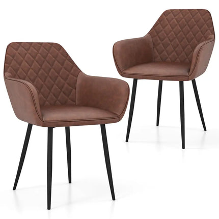 Leisure Dining Chair Set of 2 with Curved Backrest and Wide Seat-Coffee - Coffee - Dining Chairs