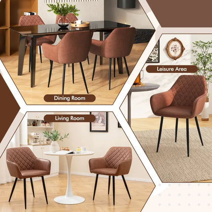 Leisure Dining Chair Set of 2 with Curved Backrest and Wide Seat-Coffee - Coffee - Dining Chairs