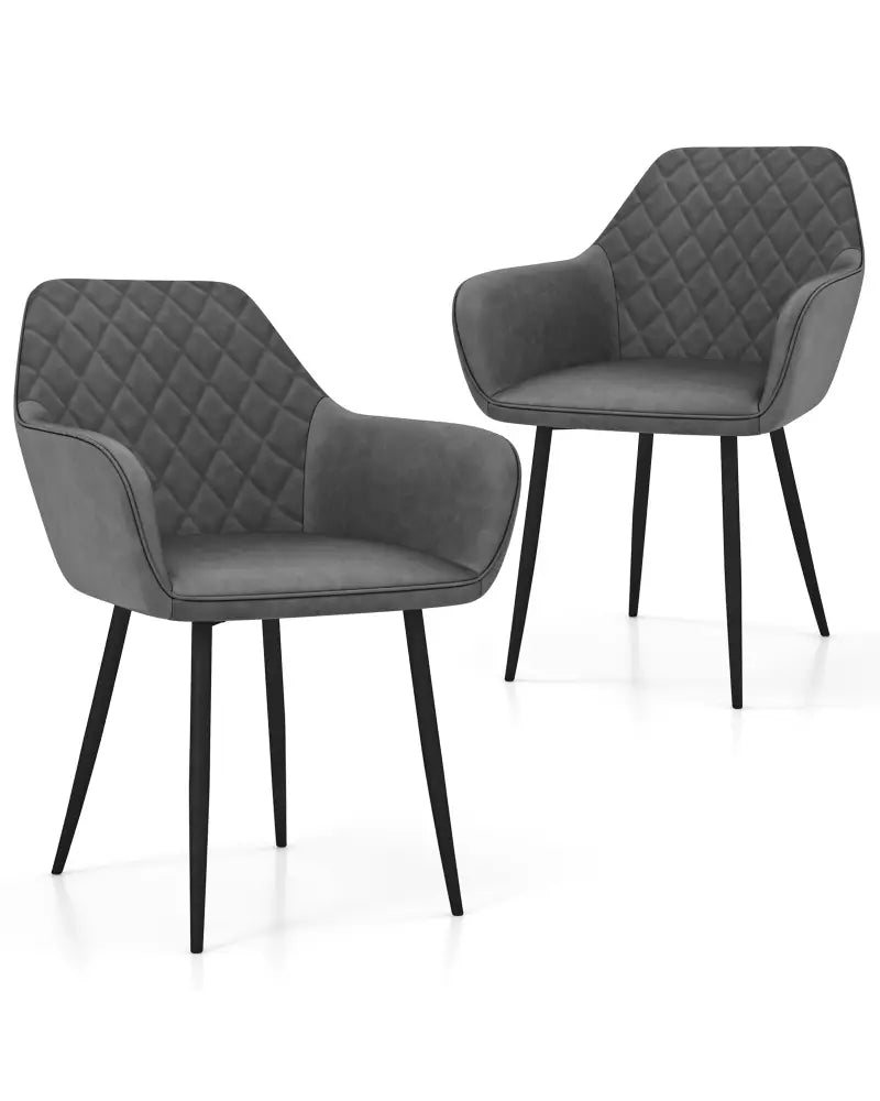 Leisure Dining Chair Set of 2 with Curved Backrest and Wide Seat-Gray - Gray - Dining Chairs
