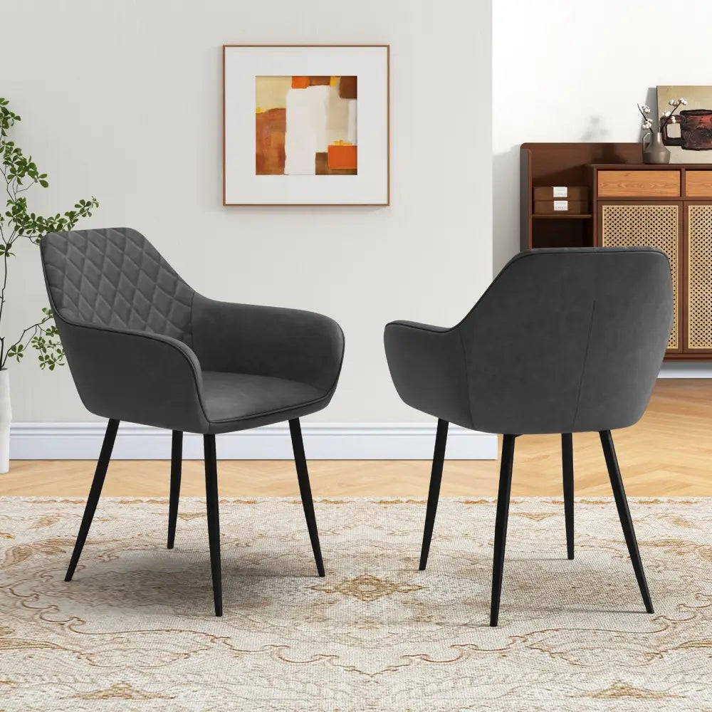 Leisure Dining Chair Set of 2 with Curved Backrest and Wide Seat-Gray - Gray - Dining Chairs