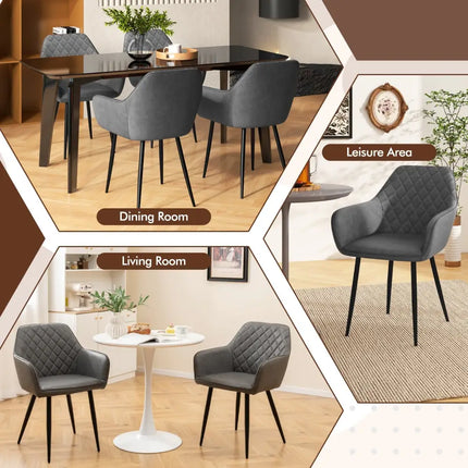 Leisure Dining Chair Set of 2 with Curved Backrest and Wide Seat-Gray - Gray - Dining Chairs