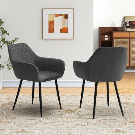 Leisure Dining Chair Set of 2 with Curved Backrest and Wide Seat-Gray - Gray - Dining Chairs