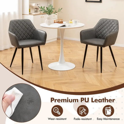 Leisure Dining Chair Set of 2 with Curved Backrest and Wide Seat-Gray - Gray - Dining Chairs