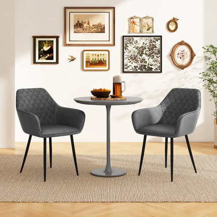 Leisure Dining Chair Set of 2 with Curved Backrest and Wide Seat-Gray - Gray - Dining Chairs