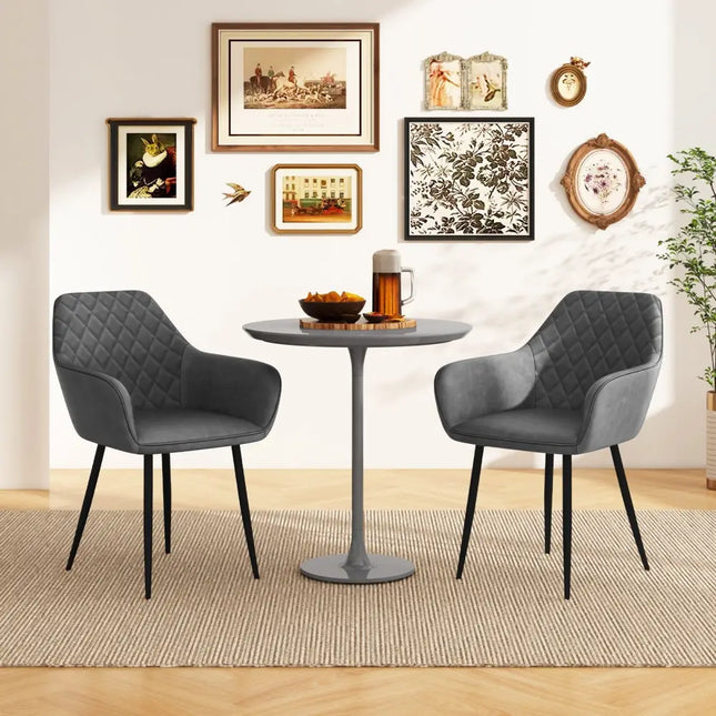 Leisure Dining Chair Set of 2 with Curved Backrest and Wide Seat-Gray - Gray - Dining Chairs