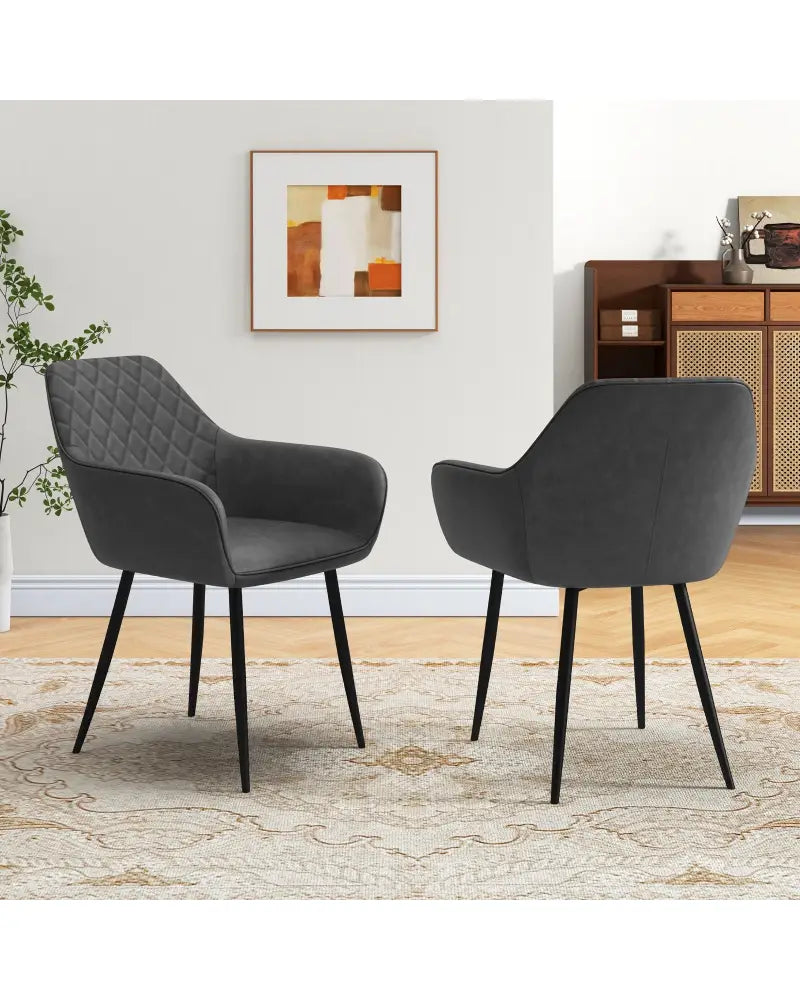 Leisure Dining Chair Set of 2 with Curved Backrest and Wide Seat-Gray - Gray - Dining Chairs