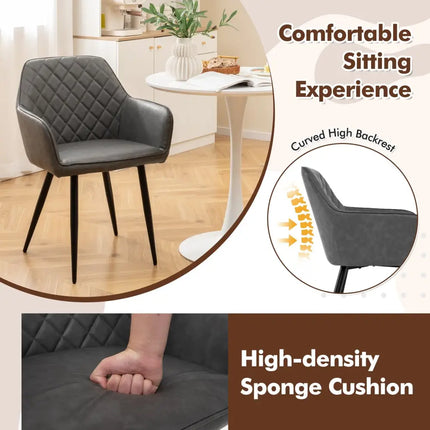 Leisure Dining Chair Set of 2 with Curved Backrest and Wide Seat-Gray - Gray - Dining Chairs