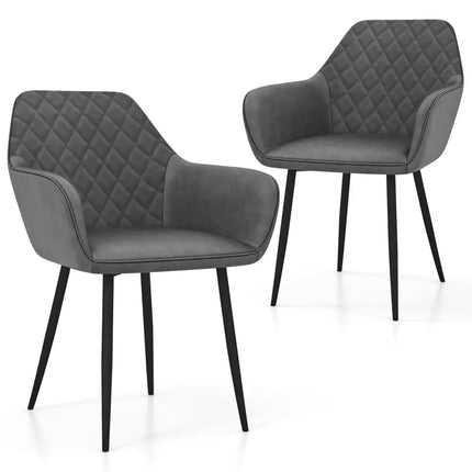 Leisure Dining Chair Set of 2 with Curved Backrest and Wide Seat-Gray - Gray - Dining Chairs
