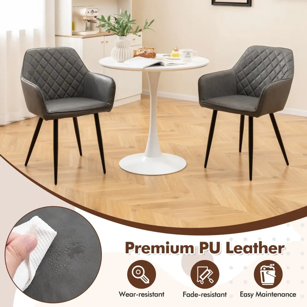 Leisure Dining Chair Set of 2 with Curved Backrest and Wide Seat-Gray - Gray - Dining Chairs