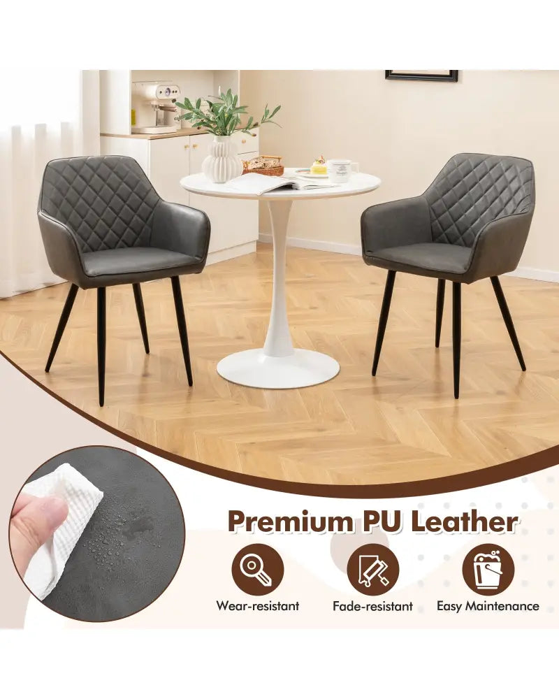 Leisure Dining Chair Set of 2 with Curved Backrest and Wide Seat-Gray - Gray - Dining Chairs