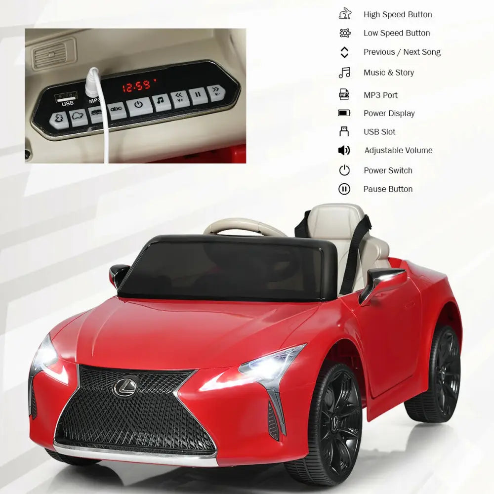 Lexus LC500 Licensed Kids 12V Ride Remote Control Electric Vehicle-Red - Red - Powered Ride On Toys