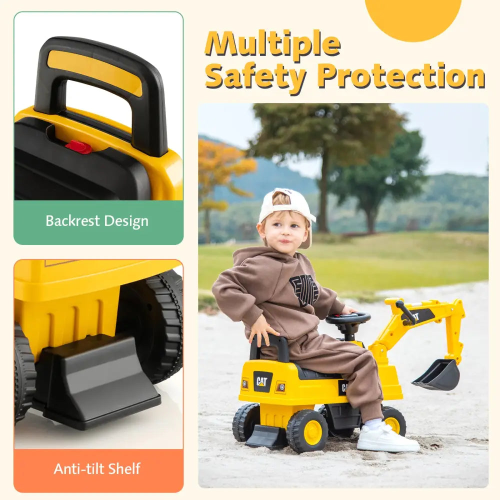 Licensed Caterpillar Kids Ride-On Digger-Yellow - Yellow - Push & Pedal Ride On Toys