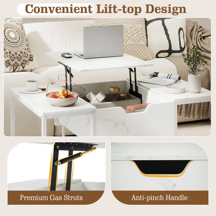Lift Top Coffee Table Modern Center Table with Hidden Storage Compartment-White - White - Coffee Tables