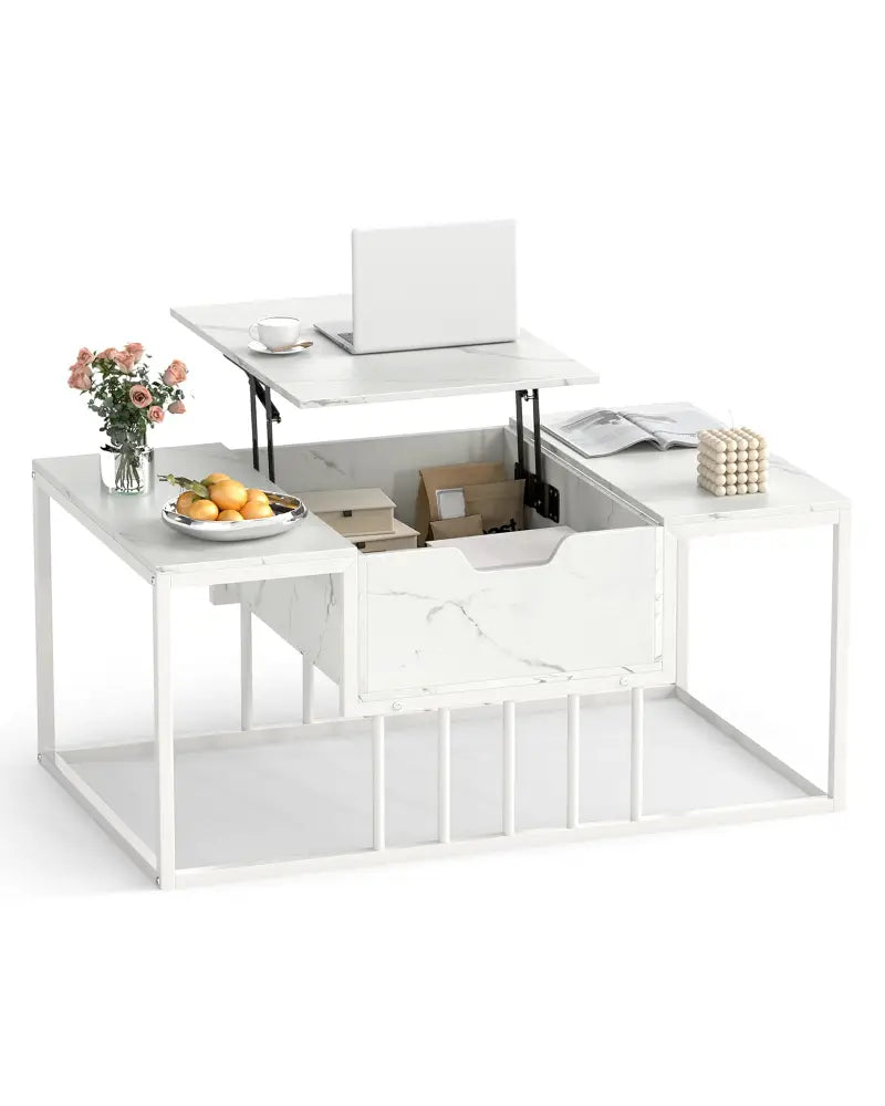 Lift Top Coffee Table Modern Center Table with Hidden Storage Compartment-White - White - Coffee Tables