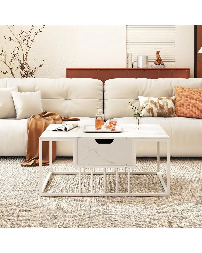Lift Top Coffee Table Modern Center Table with Hidden Storage Compartment-White - White - Coffee Tables