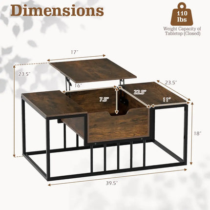 Lift Top Coffee Table Modern Center Table with Hidden Storage Compartment-Rusitc Brown - Rustic Brown - Coffee Tables