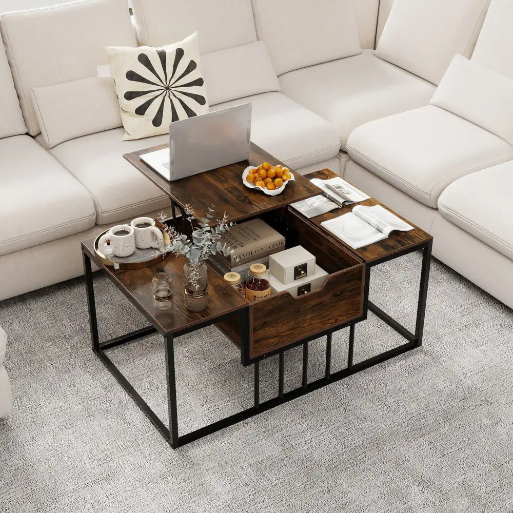 Lift Top Coffee Table Modern Center Table with Hidden Storage Compartment-Rusitc Brown - Rustic Brown - Coffee Tables