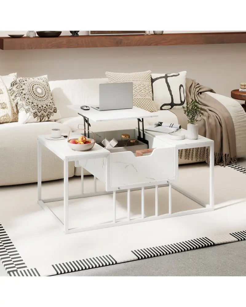 Lift Top Coffee Table Modern Center Table with Hidden Storage Compartment-White - White - Coffee Tables