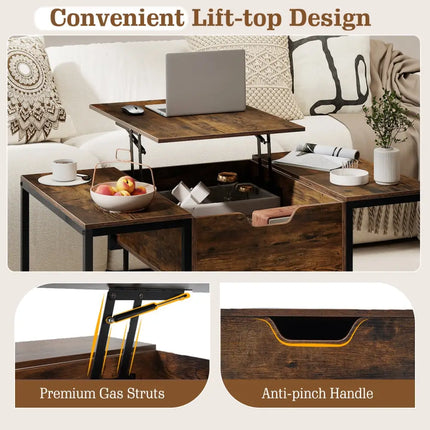 Lift Top Coffee Table Modern Center Table with Hidden Storage Compartment-Rusitc Brown - Rustic Brown - Coffee Tables