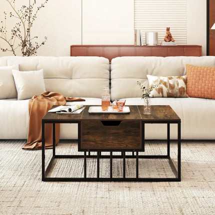 Lift Top Coffee Table Modern Center Table with Hidden Storage Compartment-Rusitc Brown - Rustic Brown - Coffee Tables