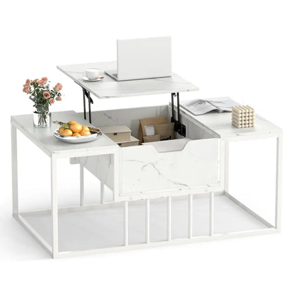Lift Top Coffee Table Modern Center Table with Hidden Storage Compartment-White - White - Coffee Tables