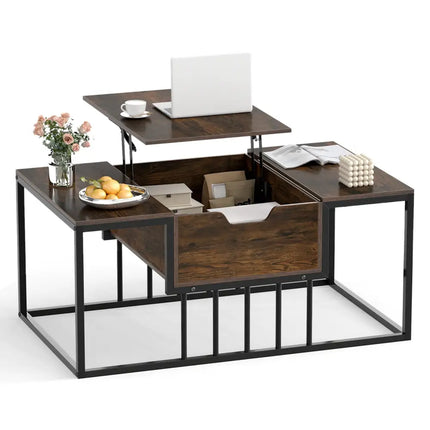 Lift Top Coffee Table Modern Center Table with Hidden Storage Compartment-Rusitc Brown - Rustic Brown - Coffee Tables