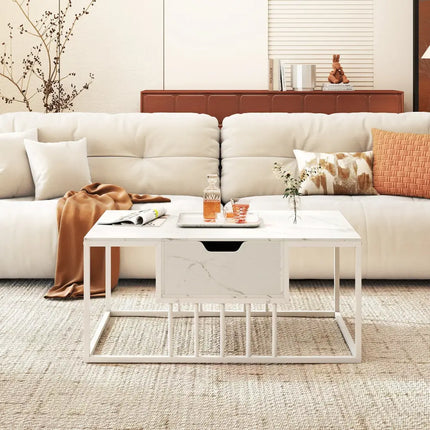 Lift Top Coffee Table Modern Center Table with Hidden Storage Compartment-White - White - Coffee Tables