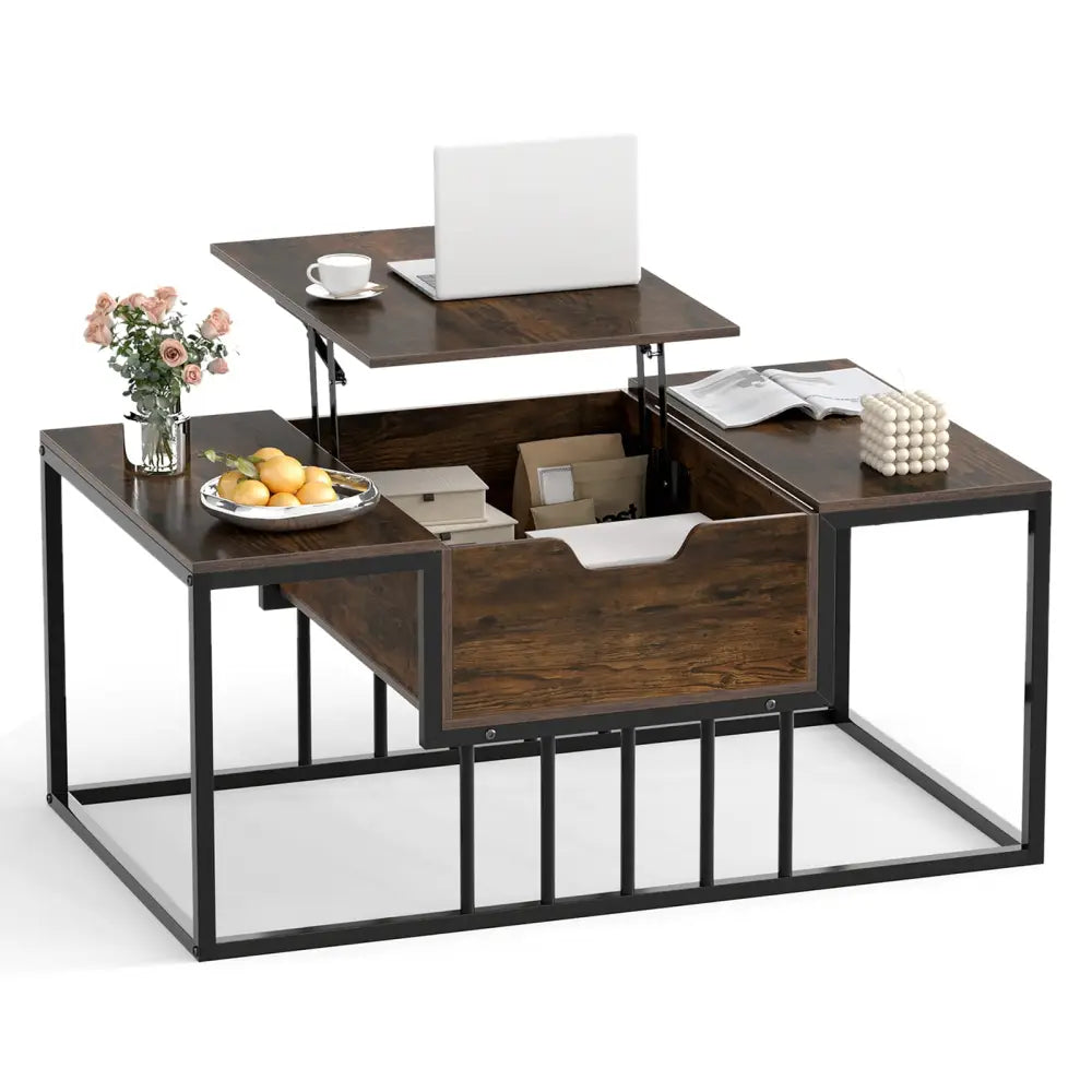 Lift Top Coffee Table Modern Center Table with Hidden Storage Compartment-Rusitc Brown - Rustic Brown - Coffee Tables