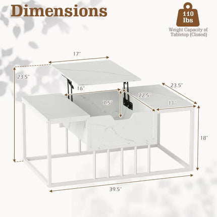 Lift Top Coffee Table Modern Center Table with Hidden Storage Compartment-White - White - Coffee Tables