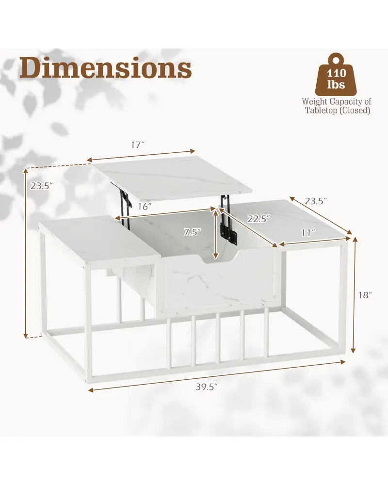Lift Top Coffee Table Modern Center Table with Hidden Storage Compartment-White - White - Coffee Tables