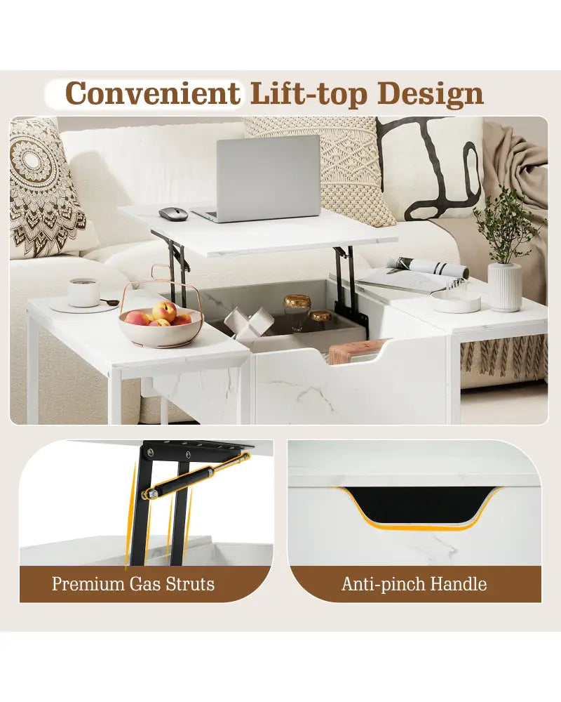 Lift Top Coffee Table Modern Center Table with Hidden Storage Compartment-White - White - Coffee Tables