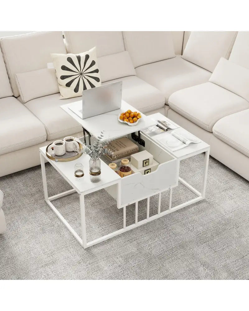 Lift Top Coffee Table Modern Center Table with Hidden Storage Compartment-White - White - Coffee Tables