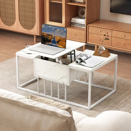 Lift Top Coffee Table Modern Center Table with Hidden Storage Compartment-White - White - Coffee Tables
