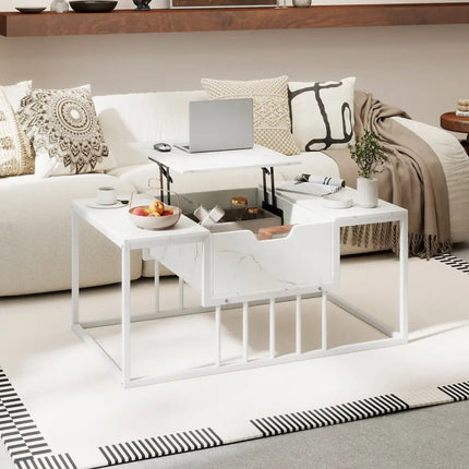 Lift Top Coffee Table Modern Center Table with Hidden Storage Compartment-White - White - Coffee Tables