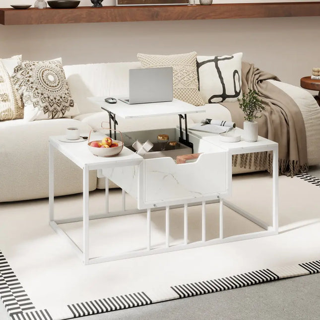 Lift Top Coffee Table Modern Center Table with Hidden Storage Compartment-White - White - Coffee Tables