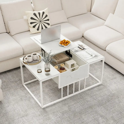 Lift Top Coffee Table Modern Center Table with Hidden Storage Compartment-White - White - Coffee Tables