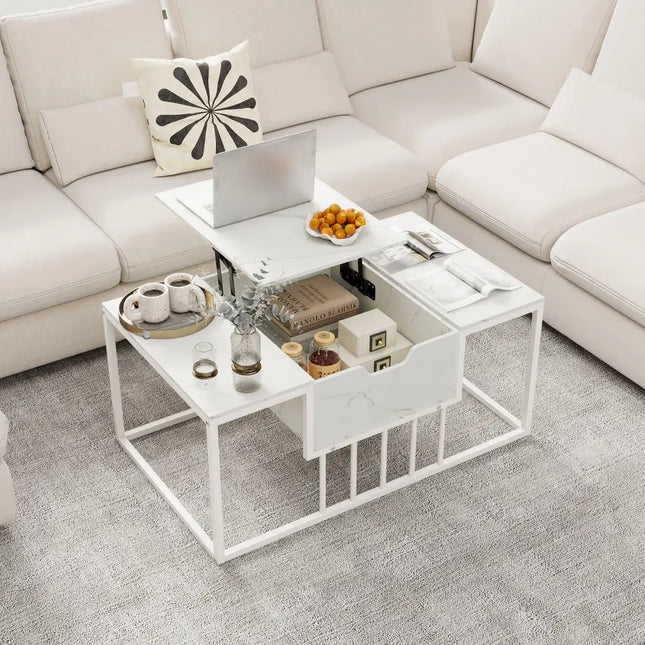 Lift Top Coffee Table Modern Center Table with Hidden Storage Compartment-White - White - Coffee Tables