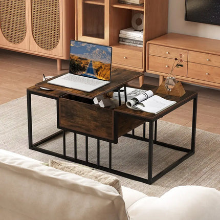 Lift Top Coffee Table Modern Center Table with Hidden Storage Compartment-Rusitc Brown - Rustic Brown - Coffee Tables