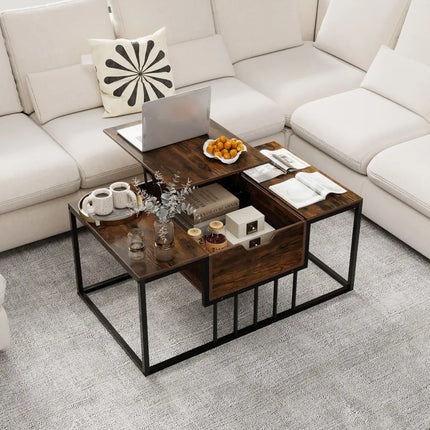 Lift Top Coffee Table Modern Center Table with Hidden Storage Compartment-Rusitc Brown - Rustic Brown - Coffee Tables