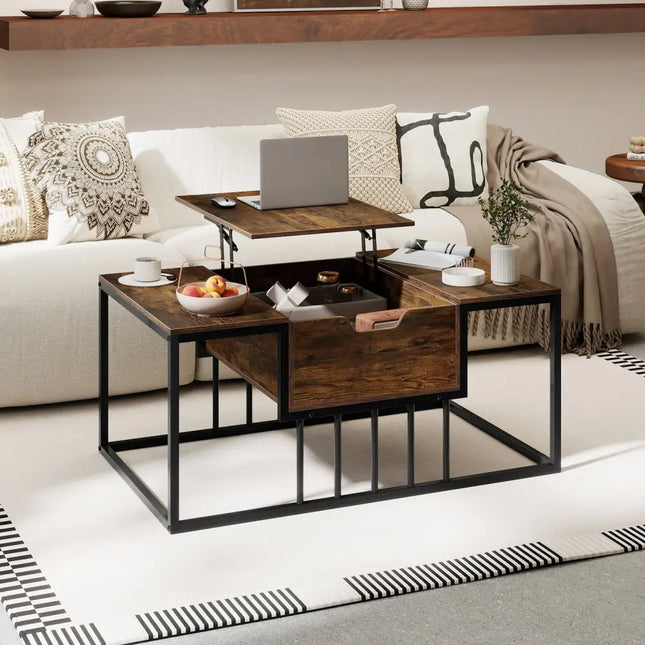 Lift Top Coffee Table Modern Center Table with Hidden Storage Compartment-Rusitc Brown - Rustic Brown - Coffee Tables