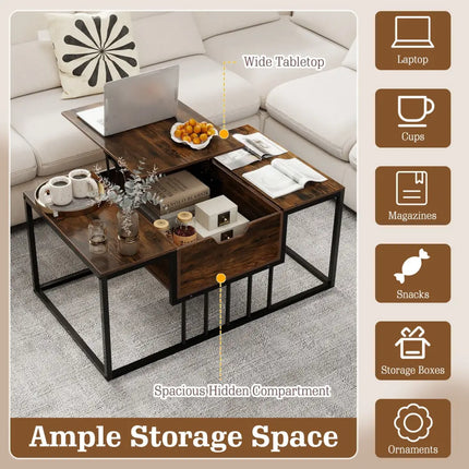 Lift Top Coffee Table Modern Center Table with Hidden Storage Compartment-Rusitc Brown - Rustic Brown - Coffee Tables