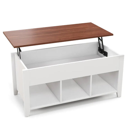 Lift Top Coffee Table w/ Hidden Compartment and Storage Shelves-White - White - Coffee Tables